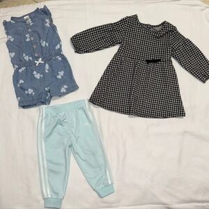BUNDLE GIRL 12 m. ADIDAS JOGGER NEVER WORN + CARTER’S ROMPER + DRESS PRIMARK